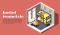 Hostel Room Isometric Poster Royalty Free Stock Photo
