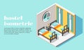 Hostel Room Isometric Background Royalty Free Stock Photo