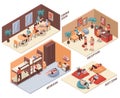 Hostel Rooms Isometric Set