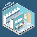 Hostel Shower Room Isometric Background