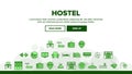 Hostel, Tourist Accommodation Vector Linear Icons Set
