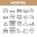 Hostel, Tourist Accommodation Vector Linear Icons Set Royalty Free Stock Photo