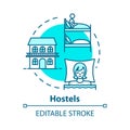 Hostels concept icon. Affordable accommodation, budget travel idea thin line illustration. Cheap hotel, guesthouse