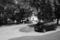 Hostice, Czech republic - August 11, 2018: black car Opel Astra H stand in centre of Hostice village where was implemented the Pla