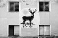 Hostice, Czech republic - August 11, 2018: legendary deer from year 1991 on wall of house as symbol of new options czechoslovak s