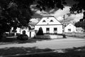 Hostice, Czech republic - August 11, 2018: white house stand in centre of Hostice village where was implemented the Planicka Syste