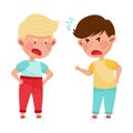 Hostile Kids with Angry Grimace Shouting and Arguing with Each Other Vector Illustration Royalty Free Stock Photo