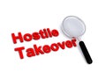 Hostile takeover with magnifying glass on white Royalty Free Stock Photo