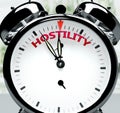 Hostility soon, almost there, in short time - a clock symbolizes a reminder that Hostility is near, will happen and finish quickly Royalty Free Stock Photo