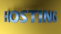 HOSTING blue metallic bent write over yellow background - 3D rendering illustration Royalty Free Stock Photo