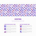 Hosting concept with thin line icons: VPS, customer support, domain name, automated backup, SSD, control panel, secure server, Royalty Free Stock Photo