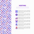 Hosting concept with thin line icons: VPS, customer support, domain name, automated backup, SSD, control panel, secure server, Royalty Free Stock Photo