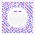 Hosting concept with thin line icons: VPS, customer support, domain name, automated backup, SSD, control panel, secure server, Royalty Free Stock Photo