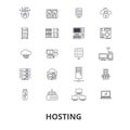 Hosting, hostess, web, server, cloud hosting, domain, computing, interne line icons. Editable strokes. Flat design Royalty Free Stock Photo