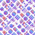Hosting seamless pattern with thin line icons: VPS, customer support, domain name, automated backup, SSD, control panel, secure Royalty Free Stock Photo