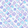 Hosting seamless pattern with thin line icons: VPS, customer support, domain name, automated backup, SSD, control panel, secure
