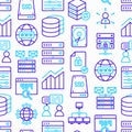 Hosting seamless pattern with thin line icons: VPS, customer support, domain name, automated backup, SSD, control panel, secure