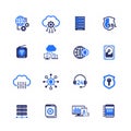 Hosting, servers and data storage icons on white