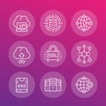 Hosting service and network solutions icons set