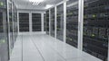 Hosting services. Servers in datacenter. 3D rendered illustration