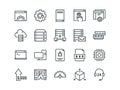 Hosting. Set of outline vector icons. Includes such as SSD Disk, Control Panel, Traffic, Firewall and other. Editable