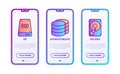 Hosting thin line icons set: automated backup, SSD, disk space. Modern vector illustration for user mobile interface