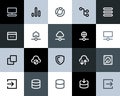 Hosting and wireless network icons. Flat