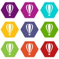 Hot air ballon icon set color hexahedron Royalty Free Stock Photo