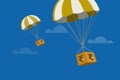 Hot air balloons transporting boxes with Indian Rupee