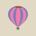 Hot air balloon, airship, flight in modern flat line style. Hand drawn vector illustration of leisure, weekend, vacation, travel, Royalty Free Stock Photo