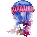 Hot air balloon background fly air transport. Watercolor background set. Isolated balloons illustration element.