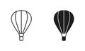 Hot Air Balloon with Basket Line and Silhouette Black Icon Set. Flight Baloon for Travel Pictogram. Fly Hotair Ballon Royalty Free Stock Photo