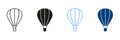 Hot Air Balloon with Basket Line and Silhouette Color Icon Set. Fly Hotair Ballon for Sky Journey Outline and Solid Royalty Free Stock Photo