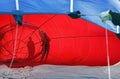 Hot air balloon blue red silhouettes