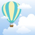 Hot Air Balloon Floating In Cloudy Blue Sky View.Bright Sky With Clouds Vector Illustration
