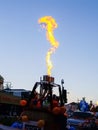 Hot air balloon burner fires up throwing flame high into sky