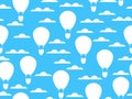 Hot air balloon in clouds seamless pattern. Balloon in the sky background. Vector Royalty Free Stock Photo