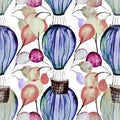 Hot air balloon dark and bright colored seamless pattern