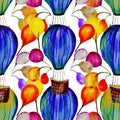 Hot air balloon dark and bright colored seamless pattern