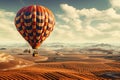Hot air balloon in the desert. 3D render. Vintage style, AI Generated Royalty Free Stock Photo