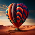 Hot air balloon in the desert at sunset. 3D illustration.