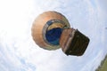 Hot-air balloon drifting in the sky, view from below. Festival of balloons Ã¢â¬ÅPereiaslav-2018