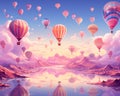 Hot air balloon festival in cotton candy sky. Surreal, dreamlike art style Royalty Free Stock Photo