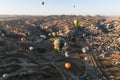 Hot Air Balloon Festival in Goreme National Park in Cappadocia - more than 70 balloons rise into the sky every morning in October. Royalty Free Stock Photo