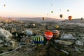 Hot Air Balloon Festival in Goreme National Park in Cappadocia - more than 70 balloons rise into the sky every morning in October. Royalty Free Stock Photo