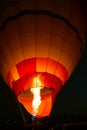 Hot air balloon fire burner at night. Flames of burner in a hot air balloon