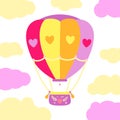 Hot air balloon flat heart transport summer vector