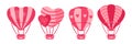 Hot air balloon flat set heart shaped circle pink