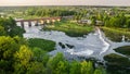 Hot air balloon flight over the city of Kuldiga, Latvia Royalty Free Stock Photo