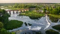 Hot air balloon flight over the city of Kuldiga, Latvia Royalty Free Stock Photo